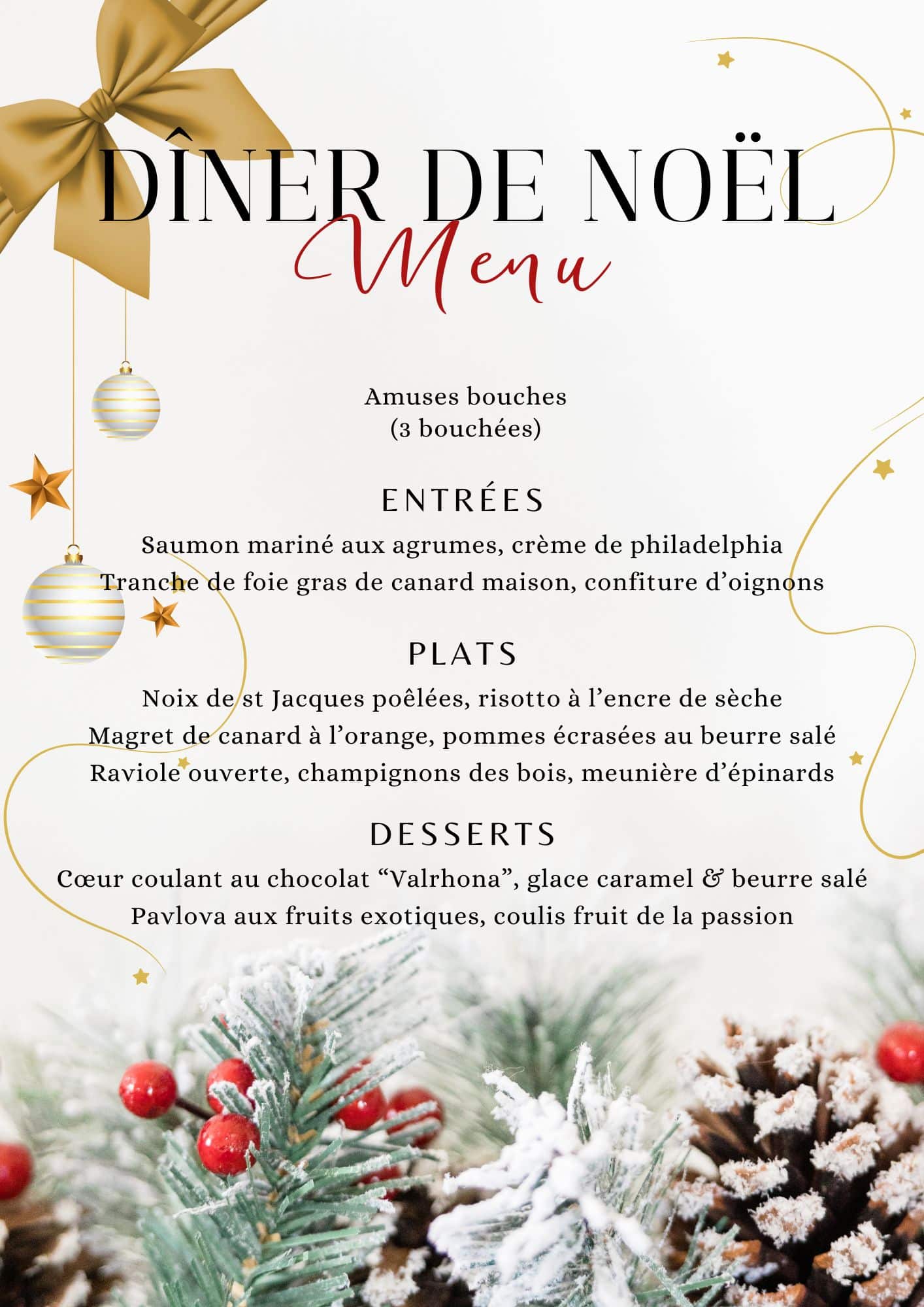 Selectour Carol' Voyages Nous vous ferons aimer le monde menu diner de noel 2025